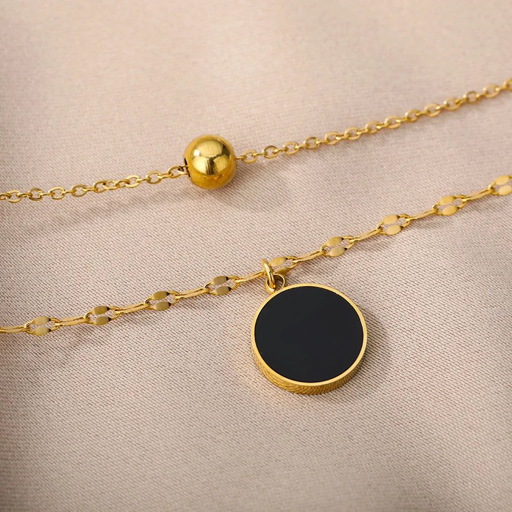 Murieh Double Necklace with Round Pendant