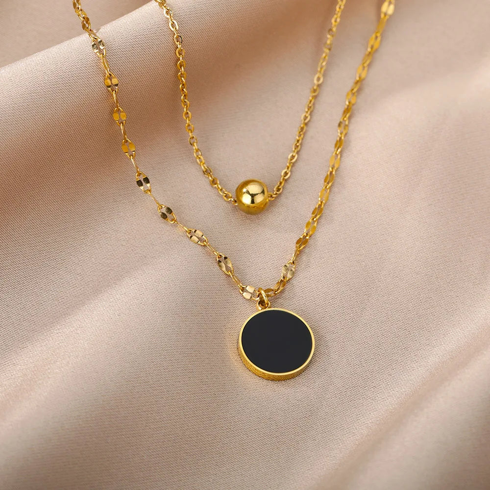 Murieh Double Necklace with Round Pendant