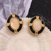 Pendientes de Acero Inoxidable con Piedra Natural Ovalada – Belleza Auténtica.
