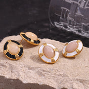 Pendientes de Acero Inoxidable con Piedra Natural Ovalada – Belleza Auténtica.