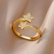Stainless Steel Double Star Ring