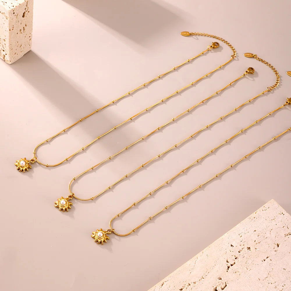 Pearl Sun Necklace with 18k Gold Pendant