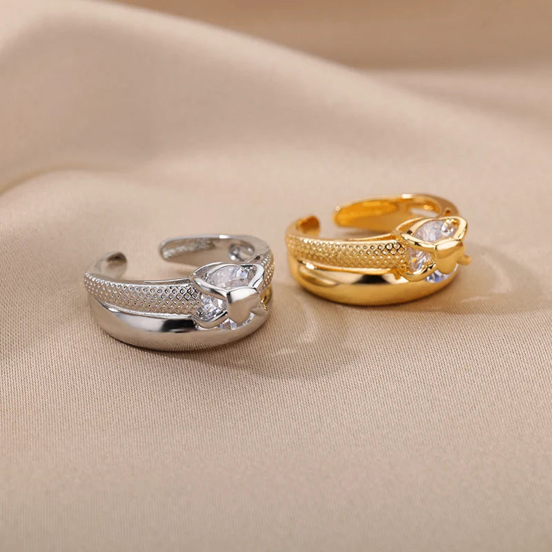 Anillo Doble Love con Circonita en Acero Inoxidable