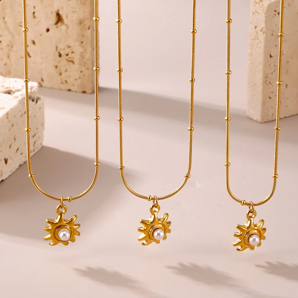 Pearl Sun Necklace with 18k Gold Pendant
