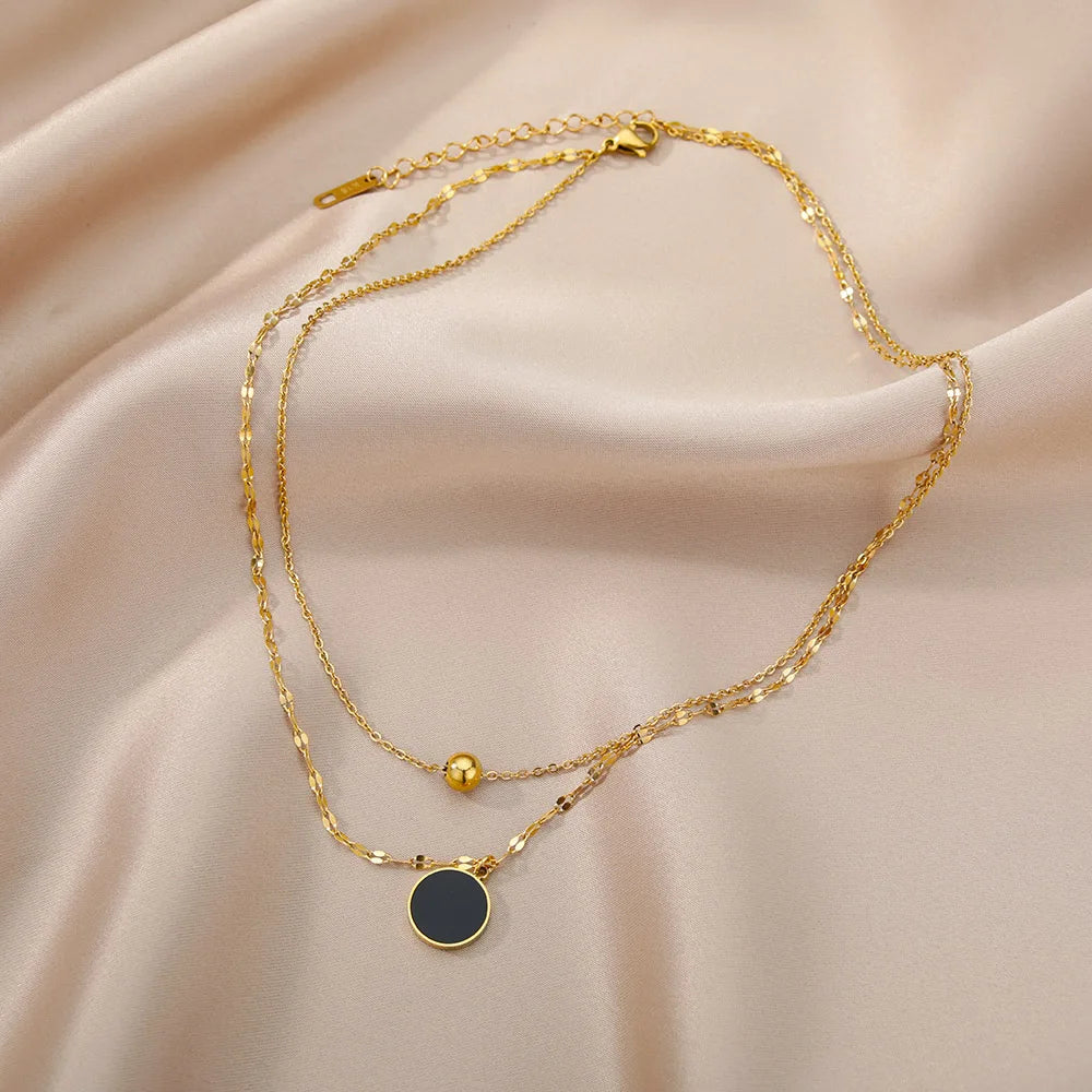 Murieh Double Necklace with Round Pendant