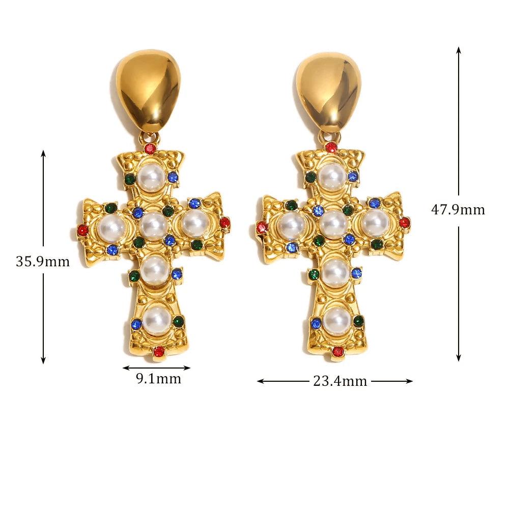 Pendientes de Cruz con Perlas – Elegancia con un Toque Espiritual