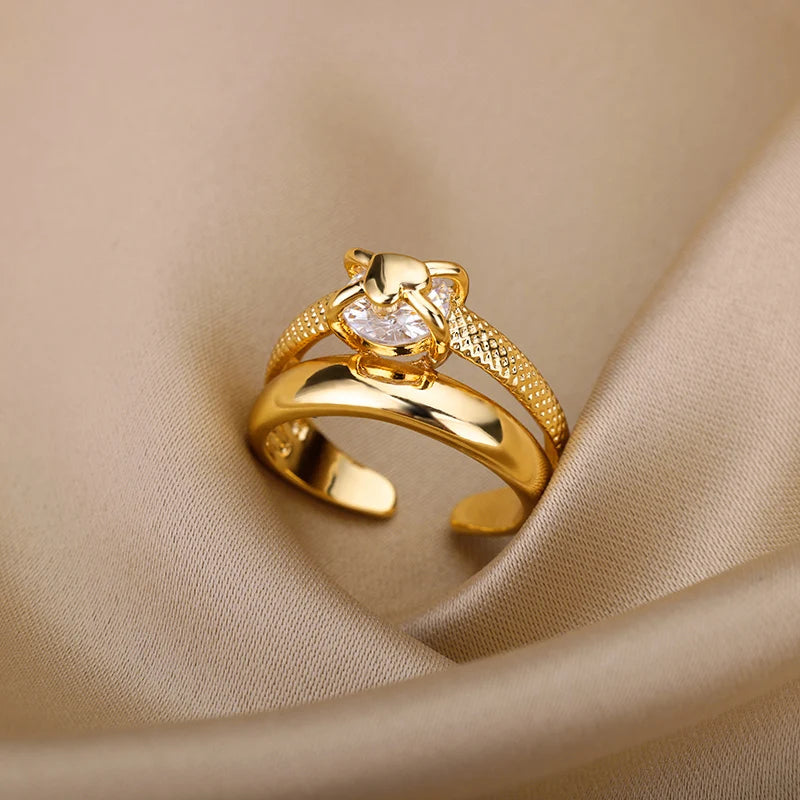 Anillo Doble Love con Circonita en Acero Inoxidable