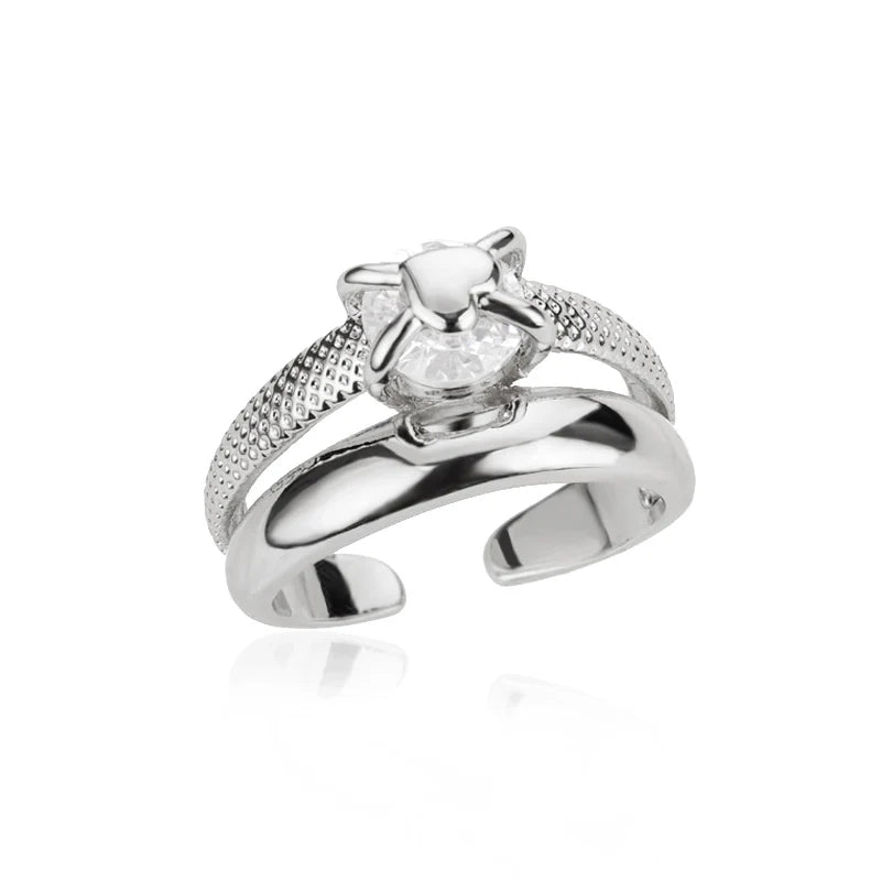 Double Love Ring with Zirconia in Stainless Steel