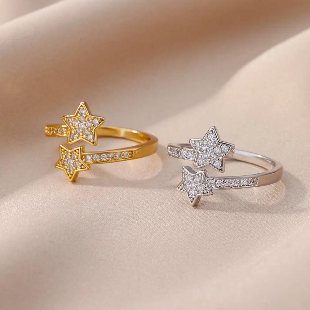 Stainless Steel Double Star Ring