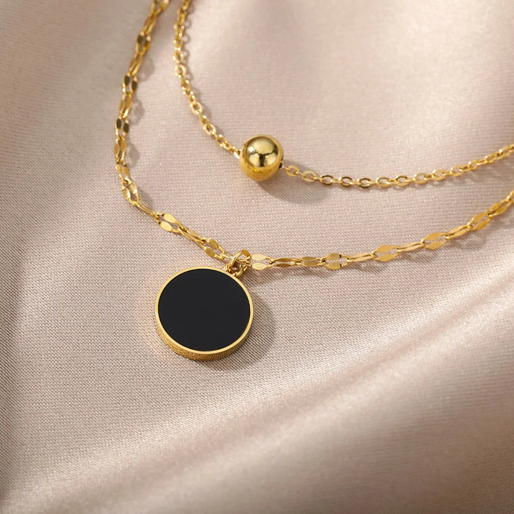 Murieh Double Necklace with Round Pendant
