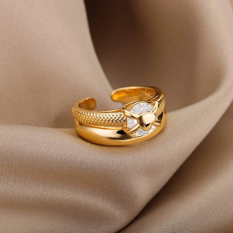 Anillo Doble Love con Circonita en Acero Inoxidable