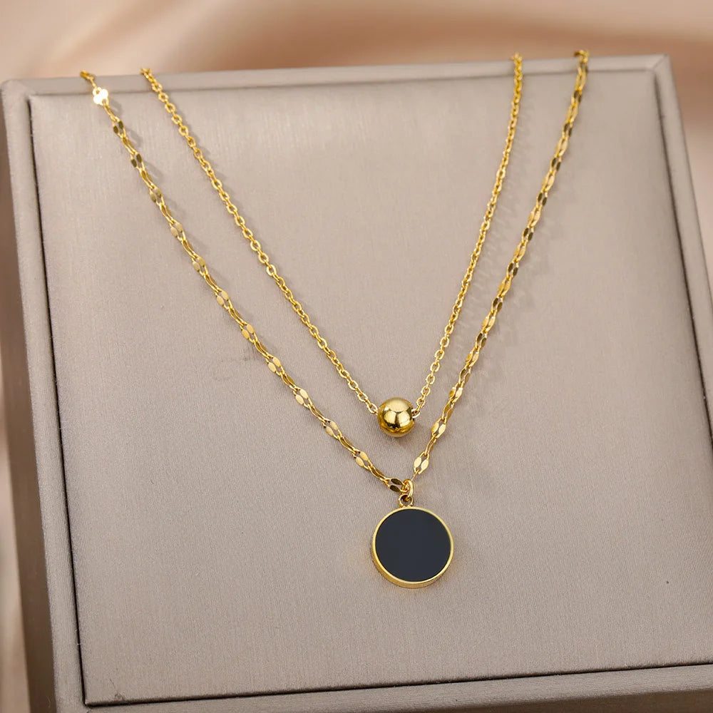 Murieh Double Necklace with Round Pendant