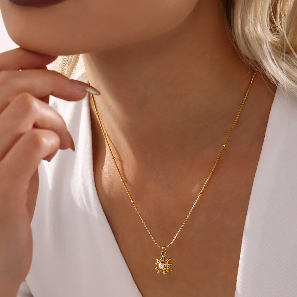 Pearl Sun Necklace with 18k Gold Pendant