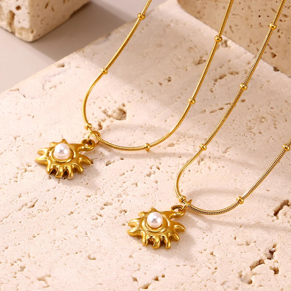 Pearl Sun Necklace with 18k Gold Pendant
