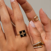 Adjustable Green Clover Ring in 18K Gold Plated