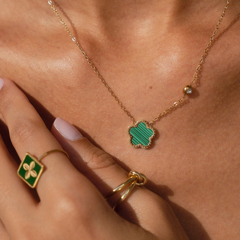 Adjustable Green Clover Ring in 18K Gold Plated