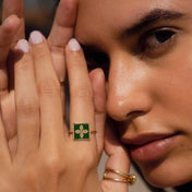 Adjustable Green Clover Ring in 18K Gold Plated