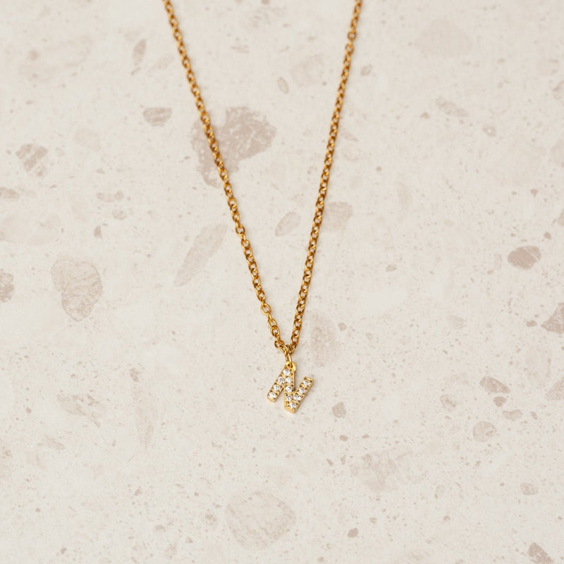 18K Gold Plated Stone Initial Letter Pendant