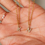 18K Gold Plated Stone Initial Letter Pendant