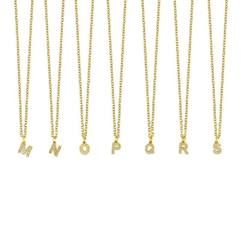 18K Gold Plated Stone Initial Letter Pendant
